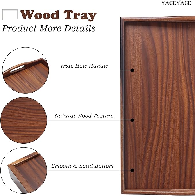 Wood Serving Tray Small, 14"x10"x2" Small Serving Tray for Ottoman Coffee Table, Wood Trays for Home Decor, Kitchen Counter, Bathroom