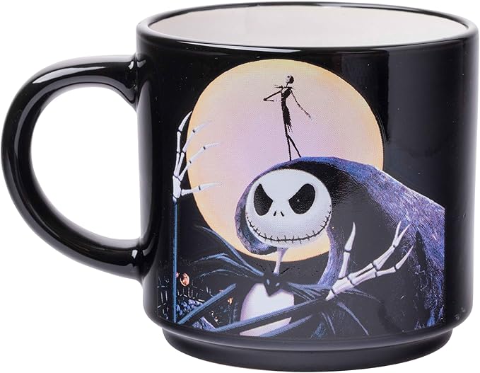 Silver Buffalo Nightmare Before Christmas Jack Sally Scene 4-Pack Ceramic Mug Stack, 10-Ounces, Nightmare Before Christmas 4-Pack Mug Stack, 5 Piece Set