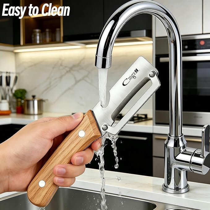 Multifunctional Vegetable Peeler, Stainless Steel Wooden Handle 2 in 1 with Bottle Opener for Kitchen Fruit Potato Apple Carrot