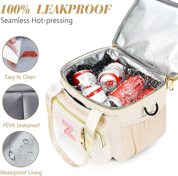 Personalized Initial Lunch Box for Women, Double-deck Expandable Large Insulated Cooler Lunch Bag with Shoulder Strap, Adult Lunch Box, Gifts for Women, Wife, Mom & Friends for Work, Picnic, Beach