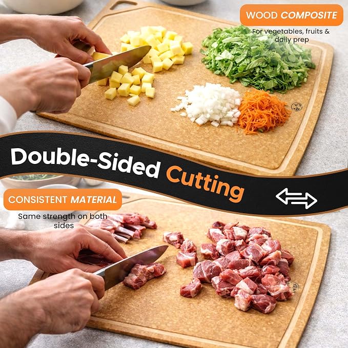 Earth's Dreams Composite Wood Cutting Board Set of 3 – Dishwasher Safe, Non-Toxic Cutting Boards for Kitchen – Large, Medium & Small Non-Slip Wood Charcuterie & Chopping Boards (Tan/Juice)