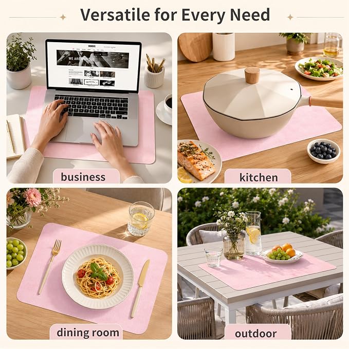 Maxpearl Faux Leather Placemats Set of 6 - Waterproof - Wipe Clean - Heat Resistant - Anti Slip Dining Table Place Mats, Suitable for Indoor & Outdoor Use, 17’’×12’’, Pink