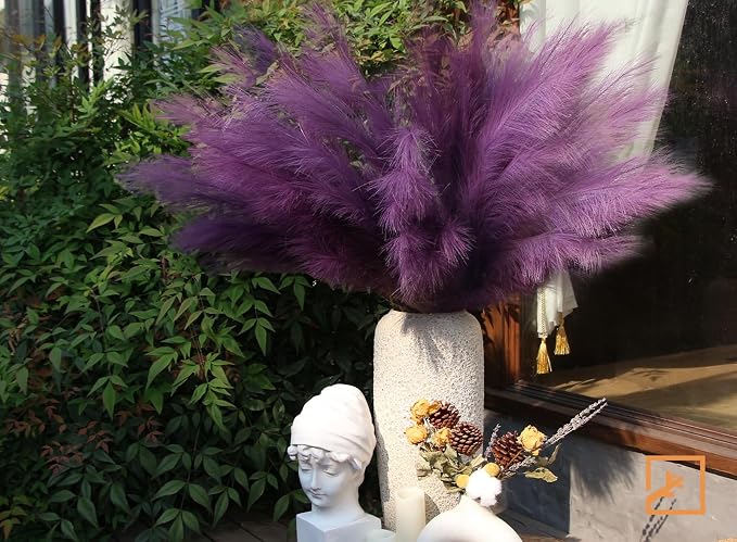 ZIFTY 7-Pcs 38"/3.1FT Faux Pampas Grass Large Tall Fluffy Artificial Fake Flower Boho Decor Bulrush Reed Grass for Vase Filler Farmhouse Home Wedding Decor (Purple)