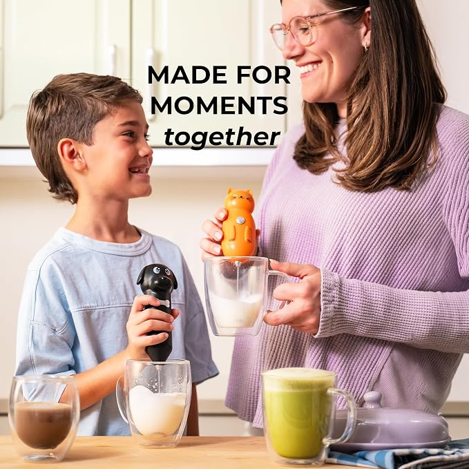 Zulay Kitchen Cat Milk Frother Wand – Cutesy Frother, Meet Your New Frothing Buddy Tiger The Cat, Adoption Papers and Stickers Included, Purrr-fect for Lattes, Cappuccino & Matcha – Orange