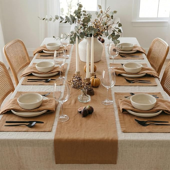 Solino Home Linen Table Runner 90 Inches Long - 100% Pure Linen Tobacco Brown Table Runner 14 x 90 Inch - Diana Medium Weight