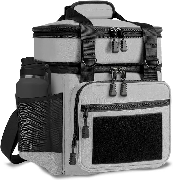 GLENKEY Tactical Lunch Box Cooler Bag - Expandable Insulated Lunch Bag for Men Daily - Large Lunchbox for Adults Work Shifts Outdoor Trips Grey 16L