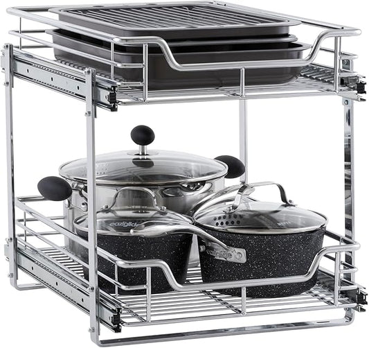 Household Essentials Chrome-Plated Steel Dual-Tier Slide-Out Organizer