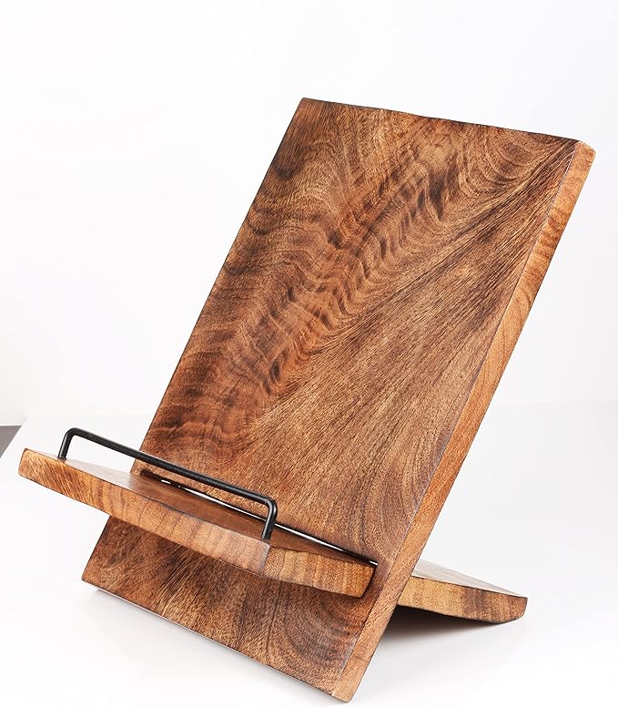 Wooden Cookbook Stand Cutting Chopping Board | Wood Cookbook Recipe Holder with The Adjustable Pull-Out Stand