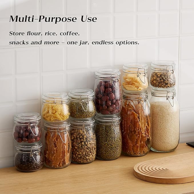 BJONKZ 3 Pack 68 oz Glass Jars with Airtight Lids – Food Storage Containers with Preserving Seal Wire Clip Fatening, Glass Canisters for Kitchen Canning Flour, Cereal, Sugar, Beans (68oz*3)