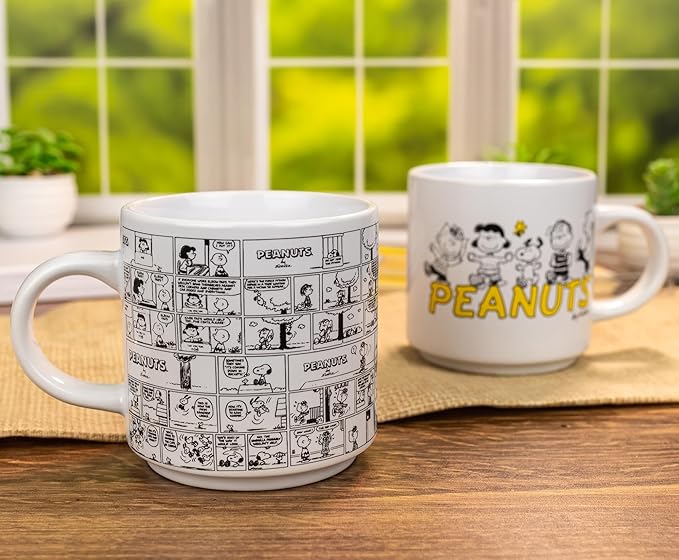 Peanuts Comic Panels 2-Piece Ceramic Stackable Mug Set | Coffee Cups For Beverages | Each Holds 13 Ounces