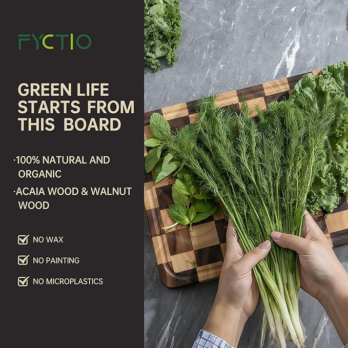 Checkered Cutting Boards for Kitchen, Acacia Wooden Chopping Board with Juice Grooves & Handles, 1.4" Thickened Butcher Block for Meat, Vegetables and Fruits with Gift Box, 1.4" x "16" x 11"
