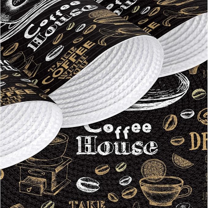 Round Placemats Set of 6, Black Coffee Pattern Woven Placemats Mats Non-Slip Heat Resistant Washable Table Mats Round Braided Place for Farmhouse Kitchen Dining Party Decor 15in
