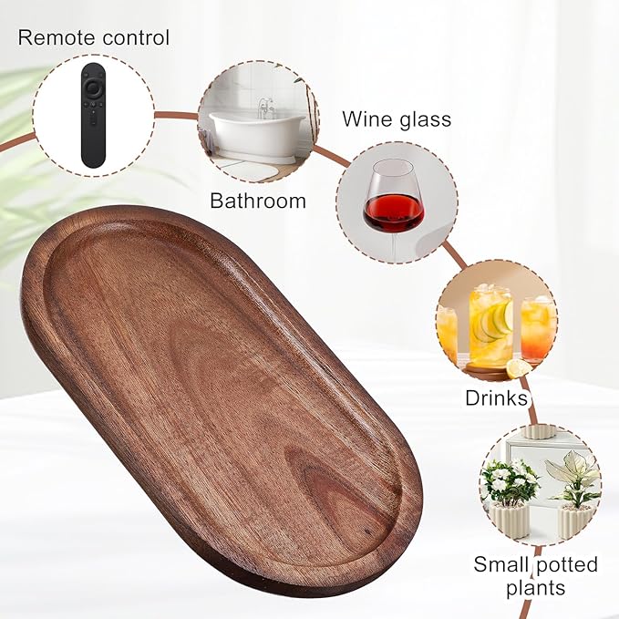Grevosea Oval Wooden Serving Tray, Cracker Tray Small Wood Platter for Food BBQ Serve Cheese Sushi Snacks and Decor Perfect for Coffee Table Ottoman and Kitchen 7.2" x 4"