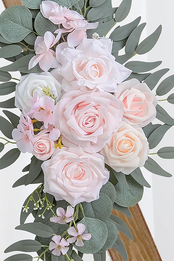 Olalaka Pink Wedding Arch Flowers Set of 2 for Wedding Welcome Signs, Artificial Wedding Flowers for Wedding Ceremony Outside(Pink & Ivory)