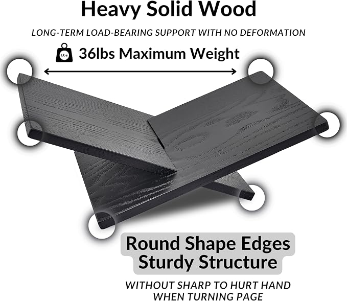 Honygebia Solid Wood Book Stands - Cross Frame Black Oak Wooden Book Holder, Open Bookstand for Display and Reading, Suitable for Art, Bible, Cookbook, Easel, Magazine, Textbooks