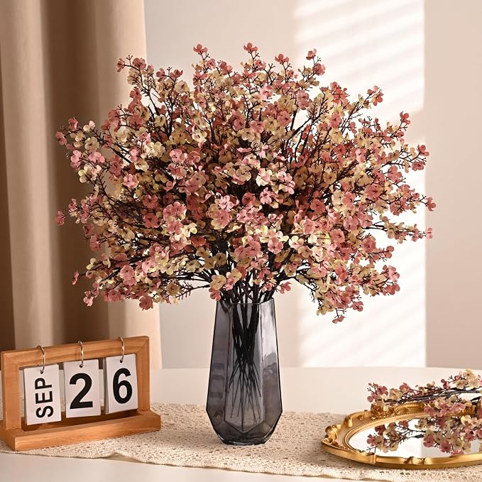 Waipfaru 6Pcs Fake Flowers Babys Breath Silk Artificial Flowers Gypsophila Bouquets Bulk Real Touch Fall Stems for Home Boho Living Room Bedroom Decor DIY Floral Arrangement, Beige Brown