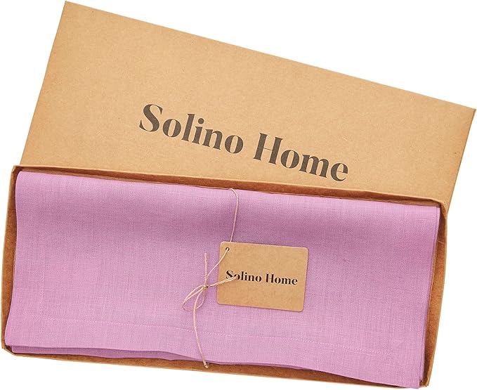 Solino Home Linen Violet Table Runner 90 Inches Long - 100% Pure Linen Dining Table Runner 14 x 90 Inch for Spring, Summer - Fete