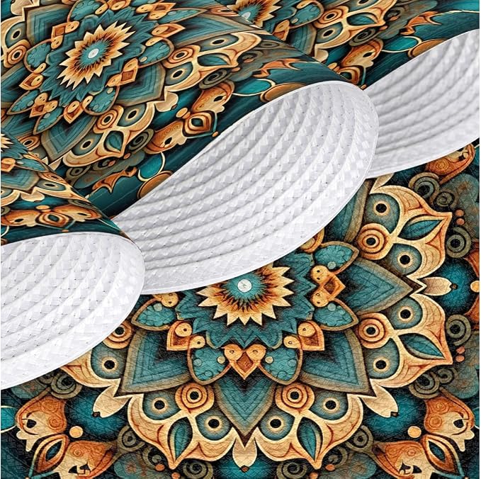 Round Placemats Set of 6, Ethnic Floral Mandala Flowers Pattern Woven Placemats Mats Non-Slip Heat Resistant Washable Table Mats Round Braided Place for Farmhouse Kitchen Dining Party Decor 15in