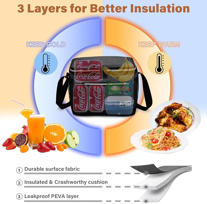 Tirrinia Insulated Lunch Box for Men/Women, Leakproof Lunch Bag for School Work, Large Lunch Tote Kids Boys Girls Student Back to School, Soft Cooler Office Picnic Beach Camping for Adults, Charcoal