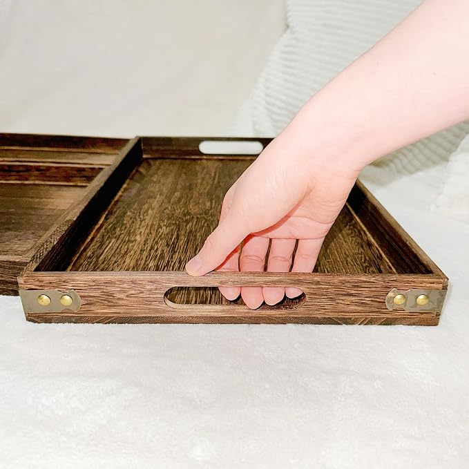 3-Piece Wooden Serving Tray Set - Nesting Platters for Entertaining & Breakfast
