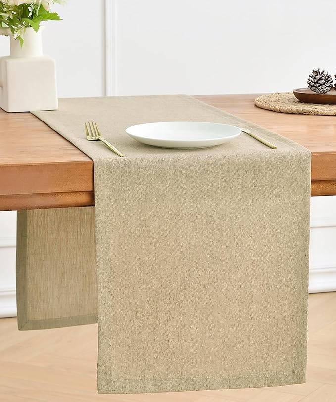 Wracra Linen Style Table Runner, Rustic Farmhouse Vintage Natural Table Runners 90 Inches Long, Handcrafted Table Runner for Fall, Winter - Everyday Use and Machine Washable