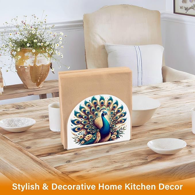 A Beautiful Peacock Napkin Holder for Tables Paper Cocktail Napkin Holders for Kitchen and Dinning, Acrylic Dinner Napkin Dispenser for Restaurant Home Decor Bar Accessories 2 Pack