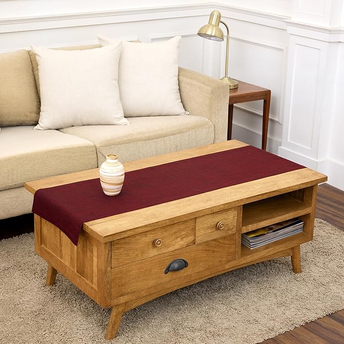 Solino Home Linen Small Table Runner 60 Inches - Athena, 100% Pure Linen Red Garnet Table Runner 14 x 60 Inch Ideal for Dresser and Coffee Tables - 4th of July