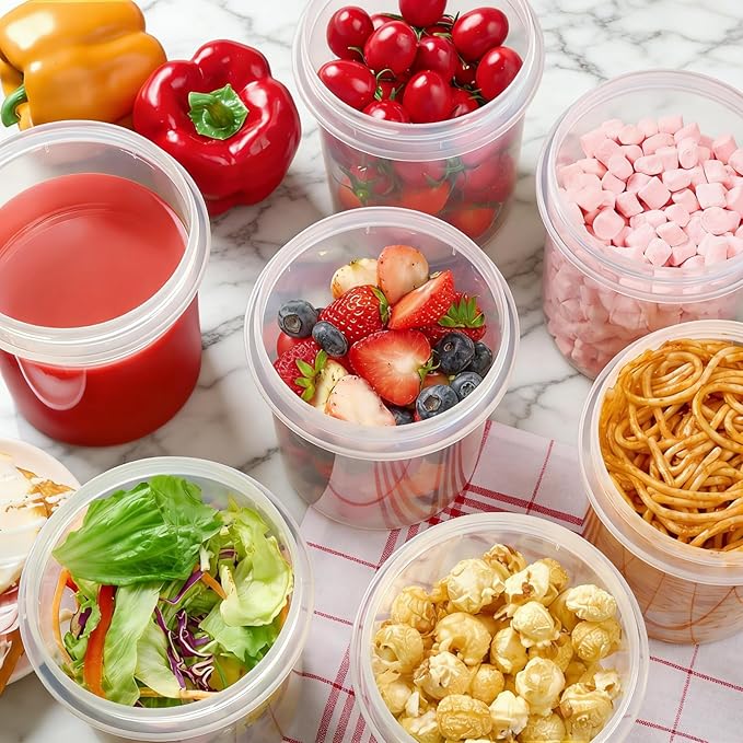 Soelomu 32 oz Freezer Storage Containers with Twist Top Lids, 6 Pack Reusable Meal Prep Containers Plastic Stackable Leakproof Food Storage Containers for Sauce Salad Leftover Oats