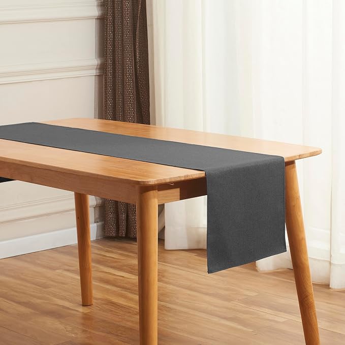 Black Grey Table Runner 13x72 Inches Long, Cotton Linen Farmhouse Style Seasonal Dresser Scarf for Kitchen Dining Coffee Table Parties Wedding Home Decor (13” x 72”, Black Grey)