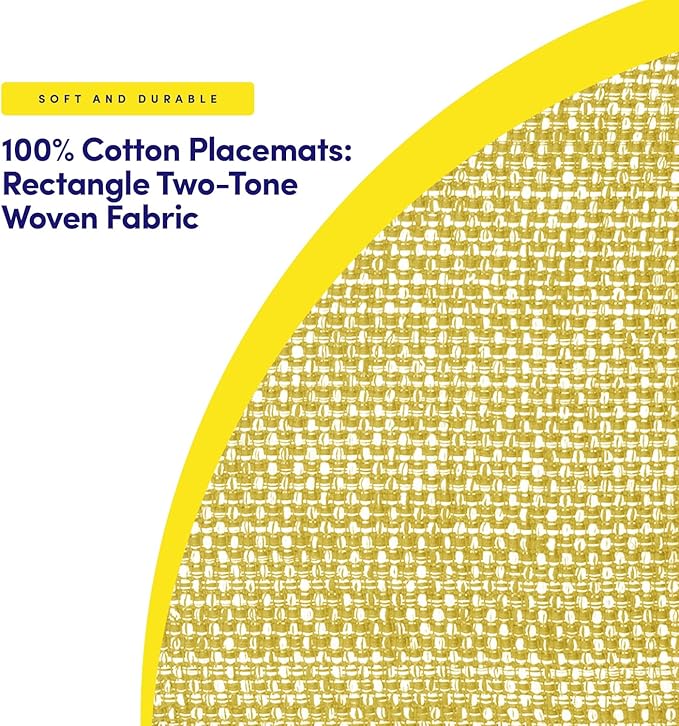 Sweet Home Collection 100% Cotton Placemats for Dining Room Rectangle Two Tone Woven Fabric 13" x 19" Soft Durable Table Mat Set, Set of 6, Gold
