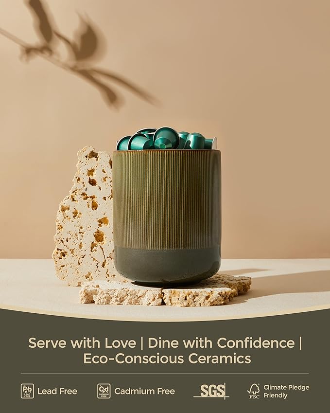 Pokini Utensil Holder, 7.3"+5.3" Ceramic Kitchen Utensil Holder for Countertop, Large Cooking Utensil Organizer, Modern Utensil Crocks Spatula Holder for Farmhouse Kitchen Counter Decor, Brown Green