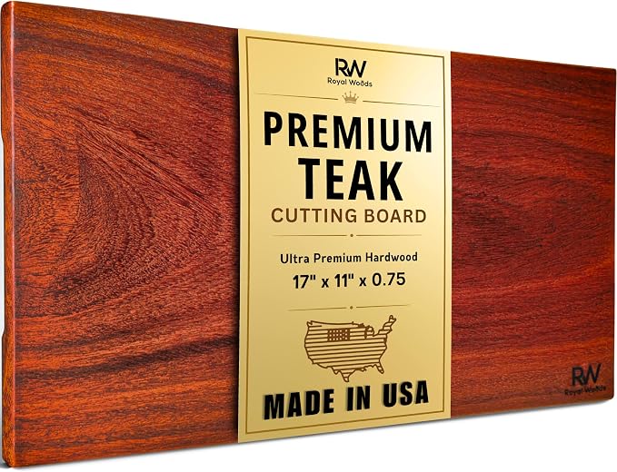 Red Teak Wood Cutting Board, Scratch & Warp Resistant, Premium Hardwood Wooden Cutting Board with Handles & Non-Slip Feet, For Meat, Vegetables & Charcuterie (17x11x0.75)