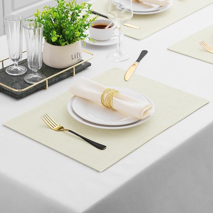 Homaxy Cloths Placemats for Dining Table Set of 4, Heat Resistant Washable Cotton Linen Blend Table Mats, Easy to Clean Place Mats for Indoor Outdoor Party Kitchen Decoration, 13" x 18", Cream