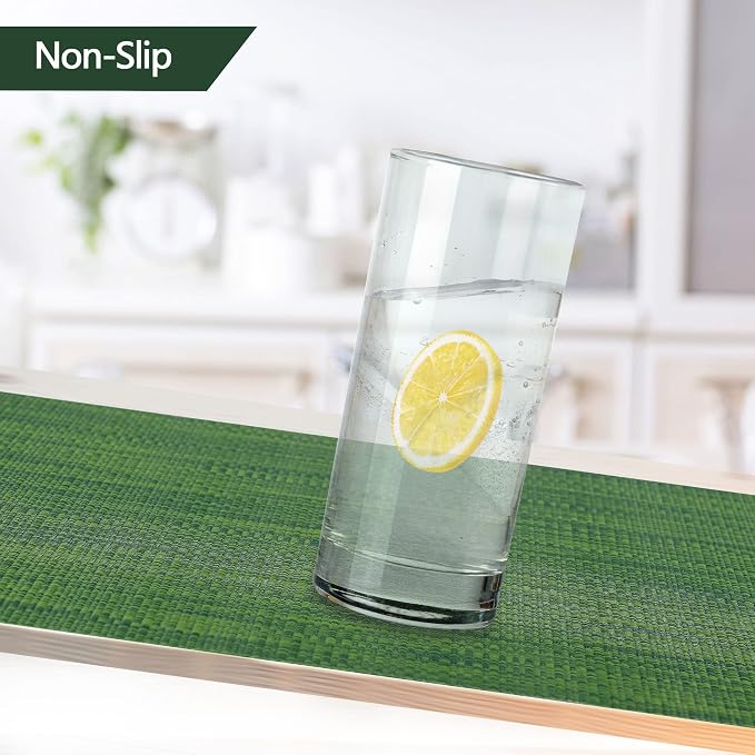 SLKQG Green Christmas Placemats Set of 4 - Wipe Clean Vinyl Placemats - Washable Heat Resistant PVC Placemats for Dining Table - 17x12 Inch (Green, 4)
