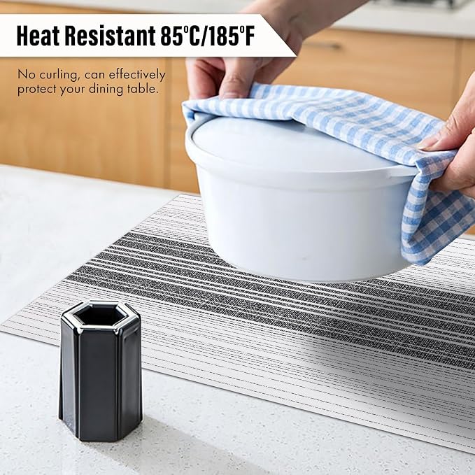 Winknowl Placemats, Set of 6 Heat Resistant Stain Resistant Woven Vinyl Insulation Place mats, Durable Washable Elegant Table Mats for Dining (White)