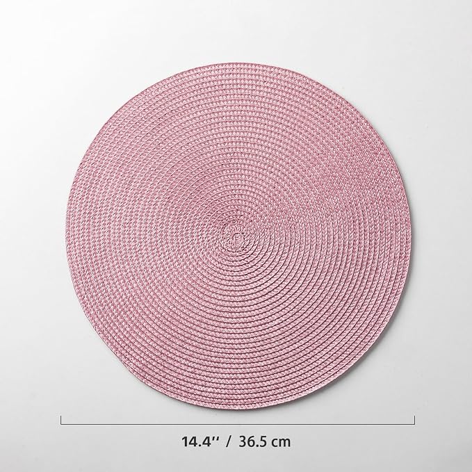 Baroyal Round Placemats Set of 4 Plastic Woven Placemats Washable Wipeable Table Mats for Dining Table Heat Resistant Non-Slip Circle Place Mats (Lilac)