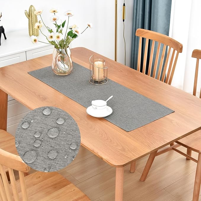 Farmhouse Rustic Table Runner Grey Faux Linen Table Runners Water Resistant Short Table Runner 36 inches for Living Room Dresser Bedroom Kitchen Dining Party 13x36 Inch