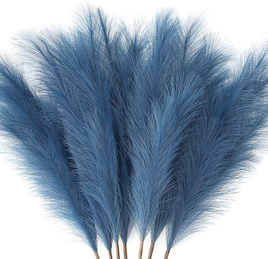 ZIFTY 7-Pcs 38"/3.1FT Blue Pampas Grass Large Tall Fluffy Artificial Fake Flower Boho Decor Bulrush Reed Grass for Bedroom Decor Vase Filler Farmhouse Home Wedding (Blue)