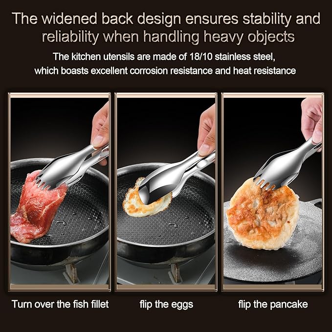 Multifunctional Stainless Steel Cooking Tongs | detachable tongs design become Two Individual Spatulas, Combined into a Sturdy Pair serving tongs