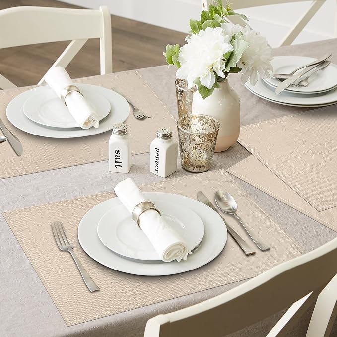 Niviy Beige Placemats Set of 6, 12x18 Inch Washable Easy to Clean Heat-Resistant Anti-Skid Beige Placemats for Holiday Party Kitchen Dining Room Decoration