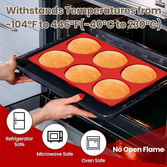 Redfly Silicone Egg Molds for Breakfast Sandwiches 2 Pcs, Non Stick 4 Inch Egg Bites Baking Pans, Jumbo Silicone Muffin Pans for Baking, Round Muffin Top Pan for Whoopie Pie Pan, Hamburger, Fruit Tart