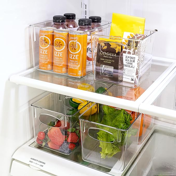 Sorbus Small Clear Plastic Storage Bins for Shelves, Clothes, with Handle - Clear Storage Bins, Drawer, Shelf, Closet, Pantry, Fridge, Freezer Organizer Bins, Closet Organizers and Storage (8 pack)