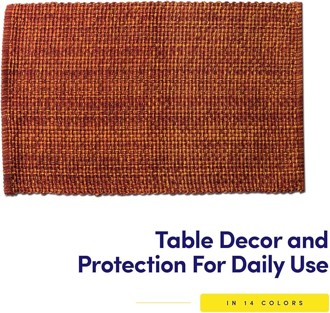 Sweet Home Collection 100% Cotton Placemats for Dining Room Rectangle Two Tone Woven Fabric 13" x 19" Soft Durable Table Mat Set, Set of 4, Rust
