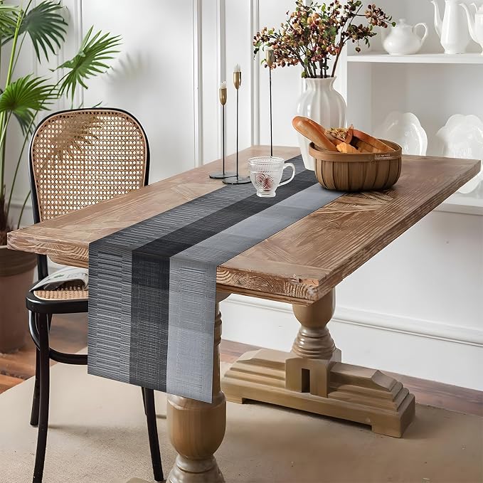 Aofmee Table Runner and Placemats Set of 6 Washable, Heat Resistant Place Mats with Table Runner, Woven Vinyl Table Placemats for Dining Table, Stain Resistant Kitchen Table Mats Sets, Easy to Clean