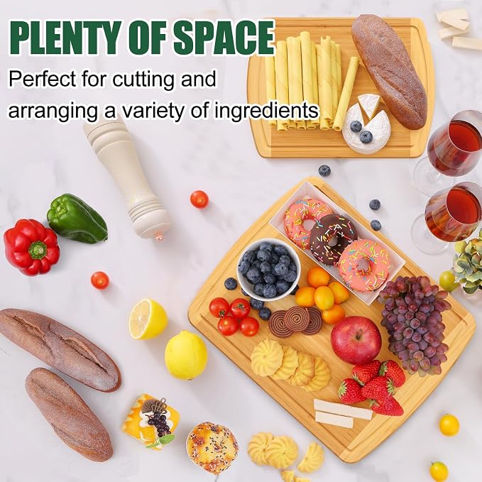 Homaxy Large Bamboo Cutting Boards for Kitchen,14.5x11.5" Wood L Cutting Board with Juice Groove, Wooden Butcher Block Chopping Board for Kitchen, Meat, Fruit & Vegetables - Pre Oiled, Two-Tone