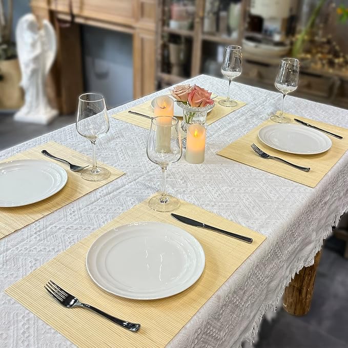 Set of 12 Pcs Bamboo Placemats Sushi Rolling Mat Japanese Style Natural Anti-Slip Bamboo Placemats Washable Heat-Resistant Table Mats for Dining Room and Kitchen（ Natural Color）