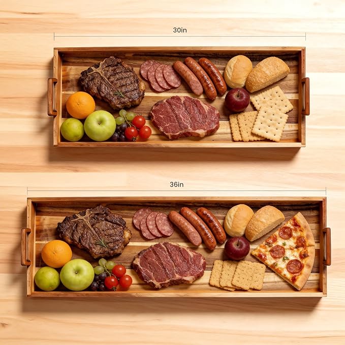 Large Charcuterie Boards with Cheese Knife Set,30 x 12 Inch Acacia Wood Serving Tray with Handles,Long Wooden Charcuterie Board with 30Pcs Wax Paper,Large Cheese Board Gift Set