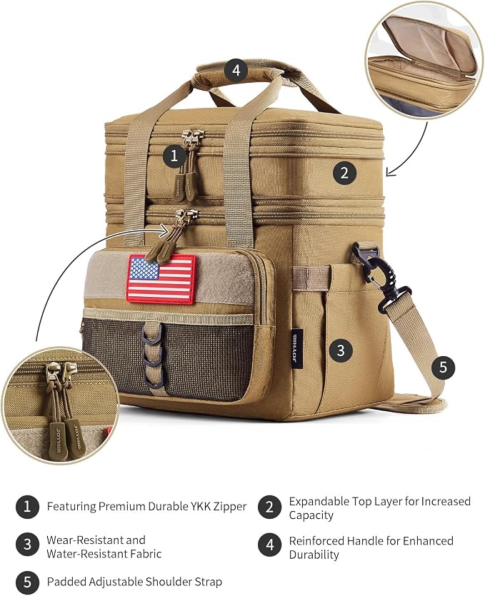 JOYHILL Tactical Lunch Box for Men, Camo, Double Deck Insulated Lunch Bag | Large Durable Thermal and Cooler Bag for Adult, Modern Leakproof Bag for Work, Office Commutes, Camping, Picnic, 18 L/24 Can