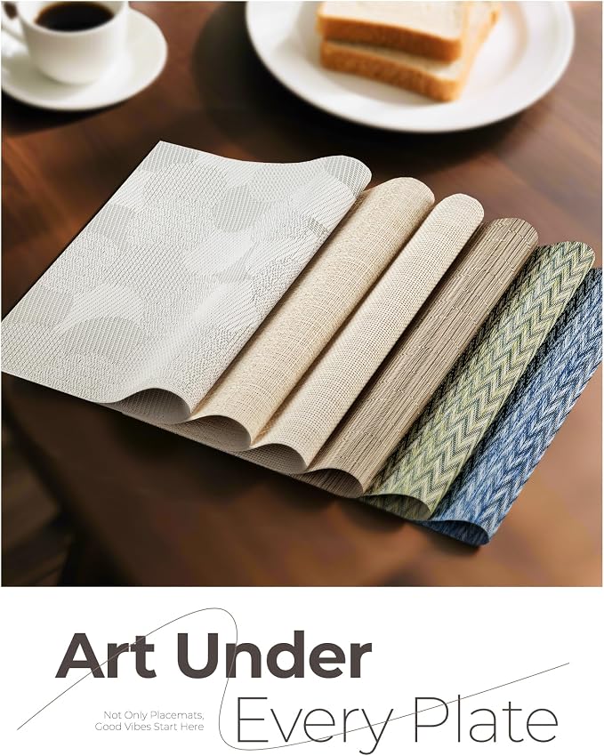 Leetaltree Light Brown Placemats Set of 8 - Heat Resistant Non-Slip Place mats for Dining Table, Washable Durable PVC Vinyl Woven Table Mats（Light Brown, 8）