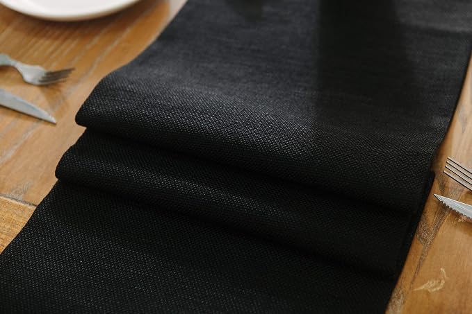 2 Piece Fabric in 1 Dinning Table Runner 12 x 72 Inches Farmhouse Kitchen Coffee Burlap Table Runner for Holiday Party, Black